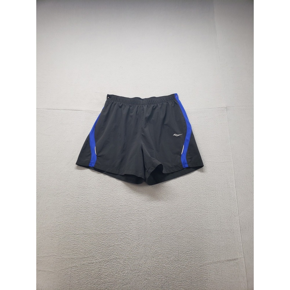Saucony Men Athletic Short M Black Blue 100% Polyester Pull On Logo Activewear
